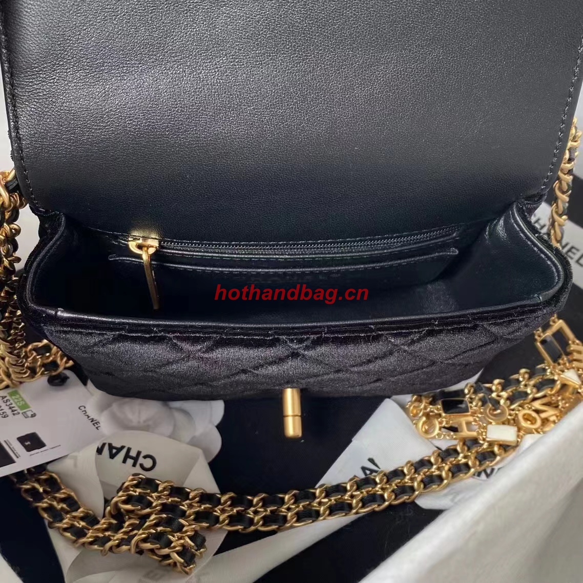 Chanel MINI FLAP BAG Velvet & Gold-Tone Metal AS3442 Black