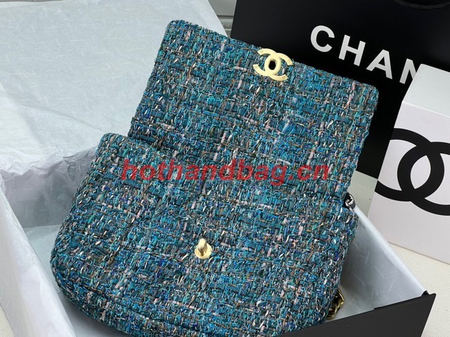 CHANEL 19 HANDBAG Cotton Tweed AS1161 blue