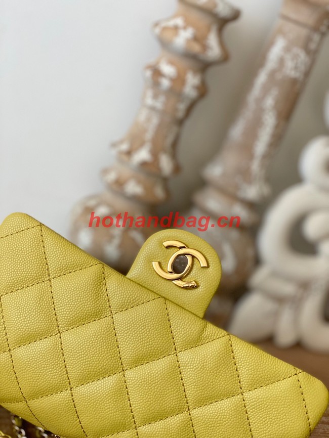 Chanel MINI FLAP BAG Grained Calfskin & Gold-Tone Metal AS3757 yellow
