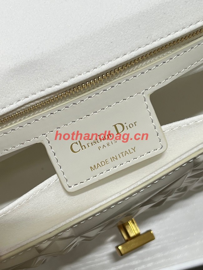 MEDIUM DIOR CARO BAG Cannage Calfskin with Diamond Motif M9242UW white&gold