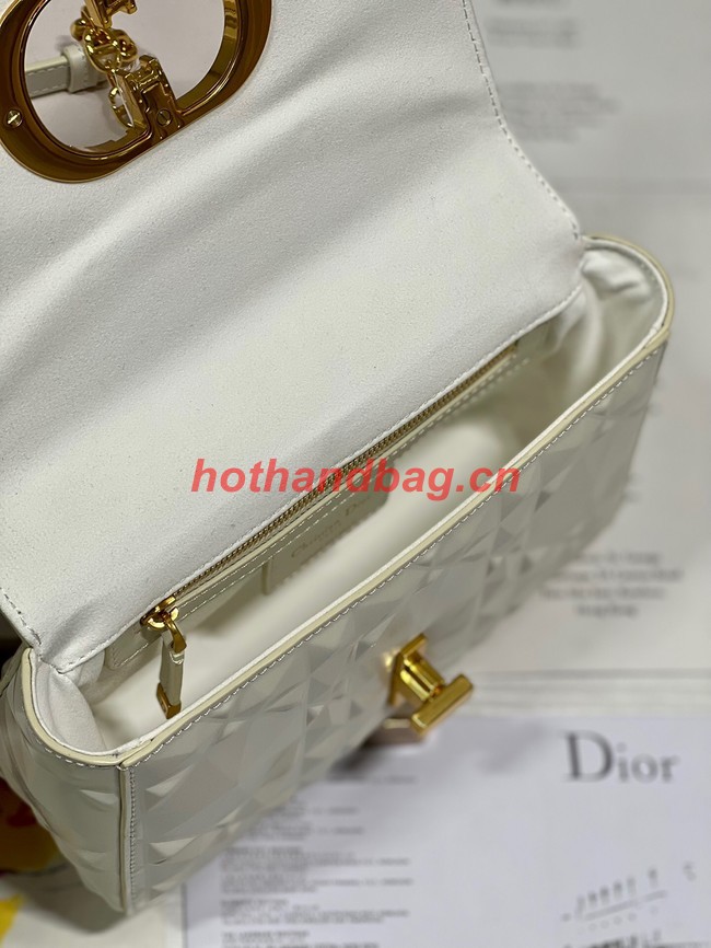 SMALL DIOR CARO BAG Cannage Calfskin with Diamond Motif M9243UW white&gold