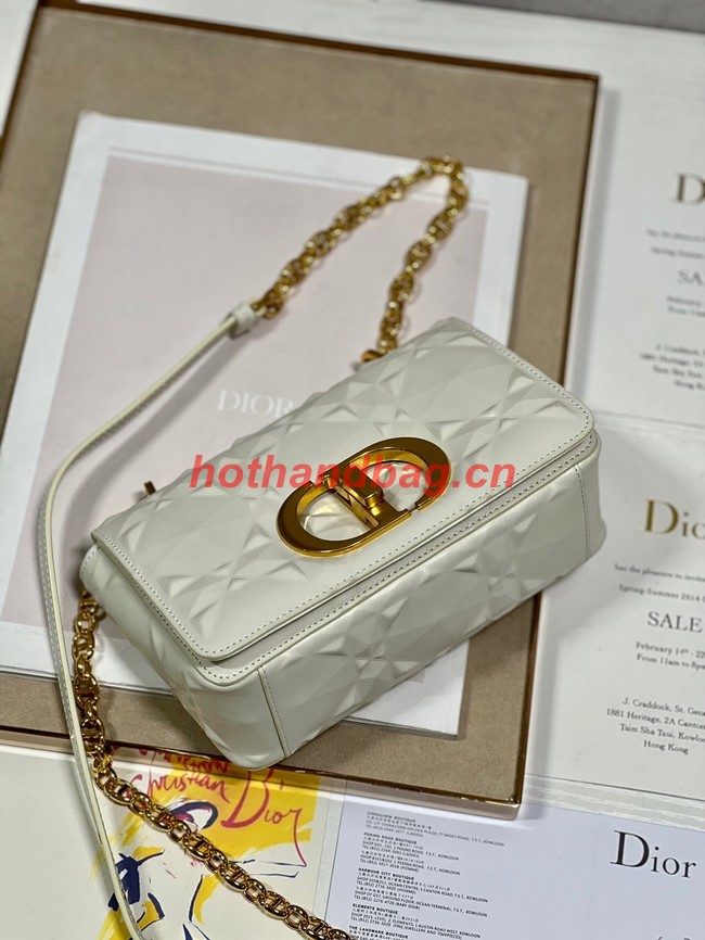 SMALL DIOR CARO BAG Cannage Calfskin with Diamond Motif M9243UW white&gold