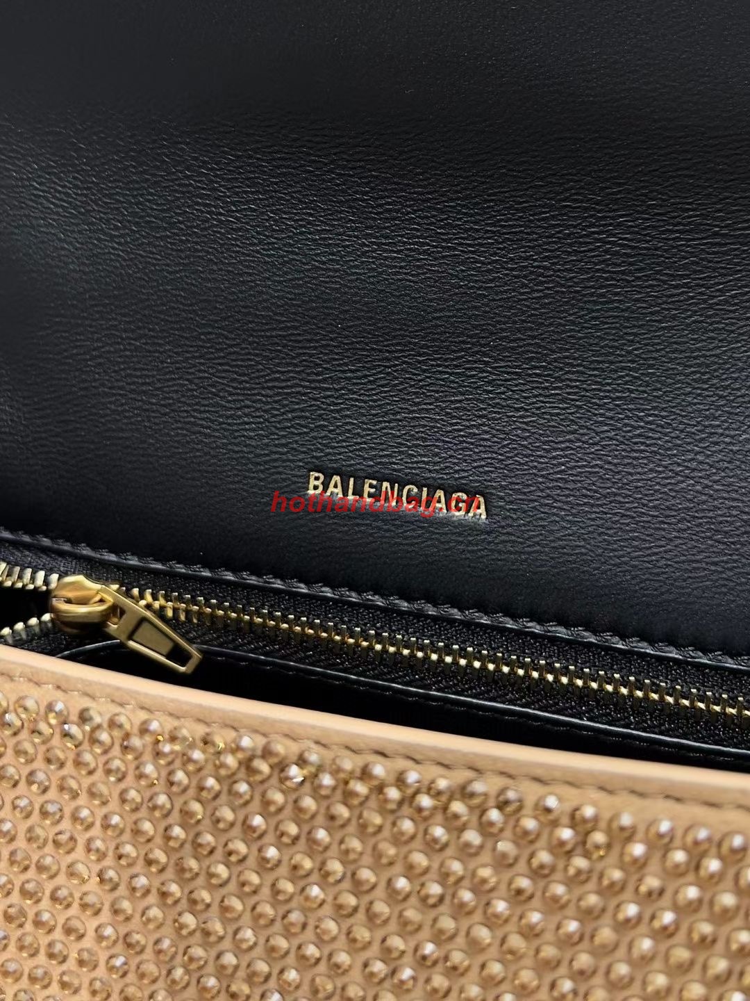 Balenciaga WOMENS HOURGLASS SMALL HANDBAG WITH RHINESTONES 592834 gold