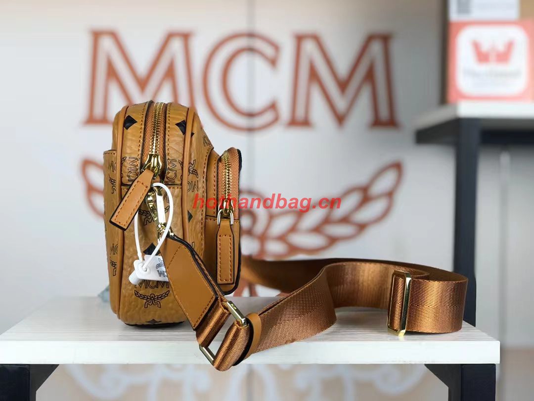 MCM Shoulder Bag Calfskin Leather 3358 Camel