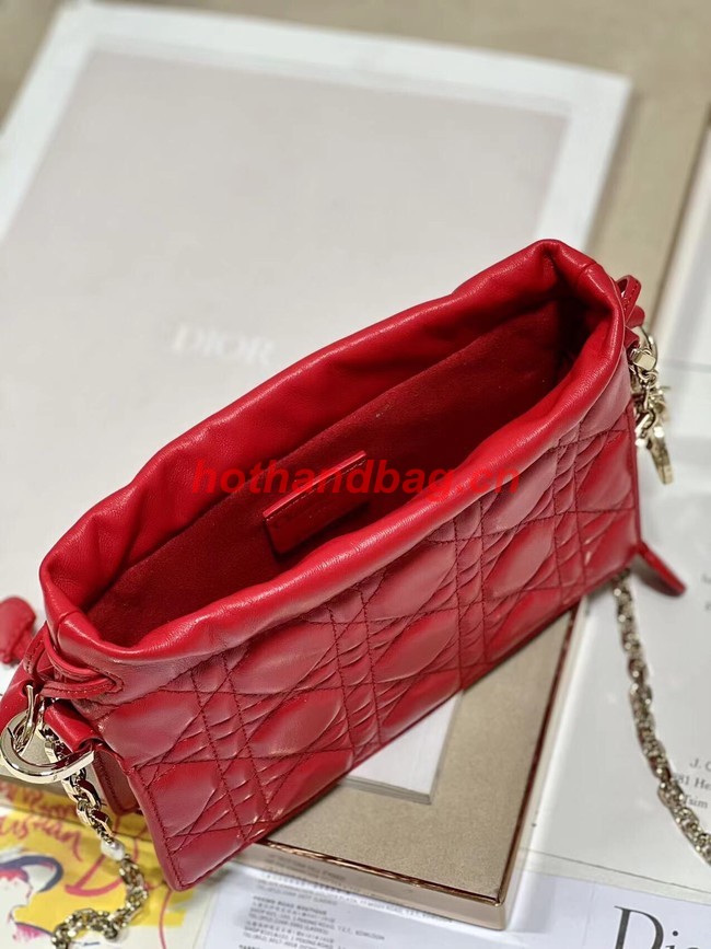 LADY DIOR TOP HANDLE DRAWSTRING MINI BAG Scarlet Red Cannage Lambskin S0981ON