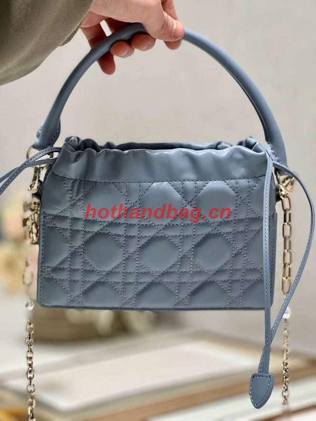 LADY DIOR TOP HANDLE DRAWSTRING MINI BAG Scarlet skyblue Cannage Lambskin S0981ON