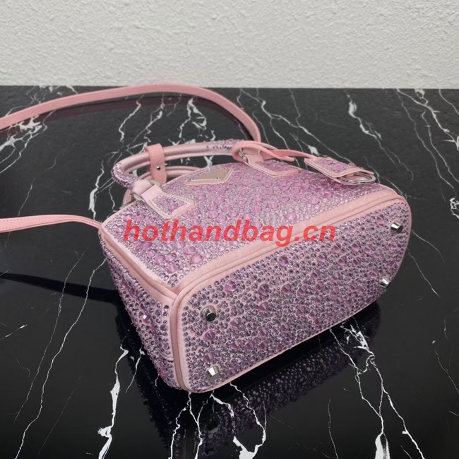 Prada Galleria satin mini-bag with crystals 1BA906 pink