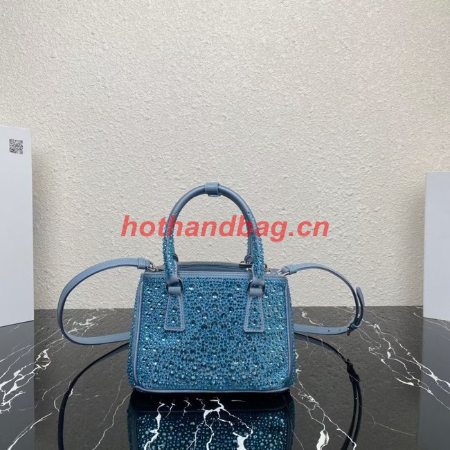 Prada Galleria satin mini-bag with crystals 1BA906 sky blue