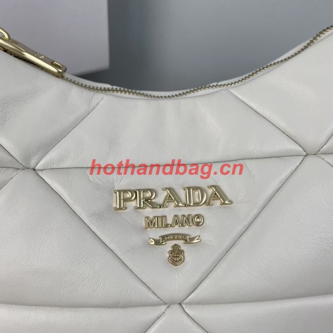 Prada nappa leather padded hobo bag 1BC157 white