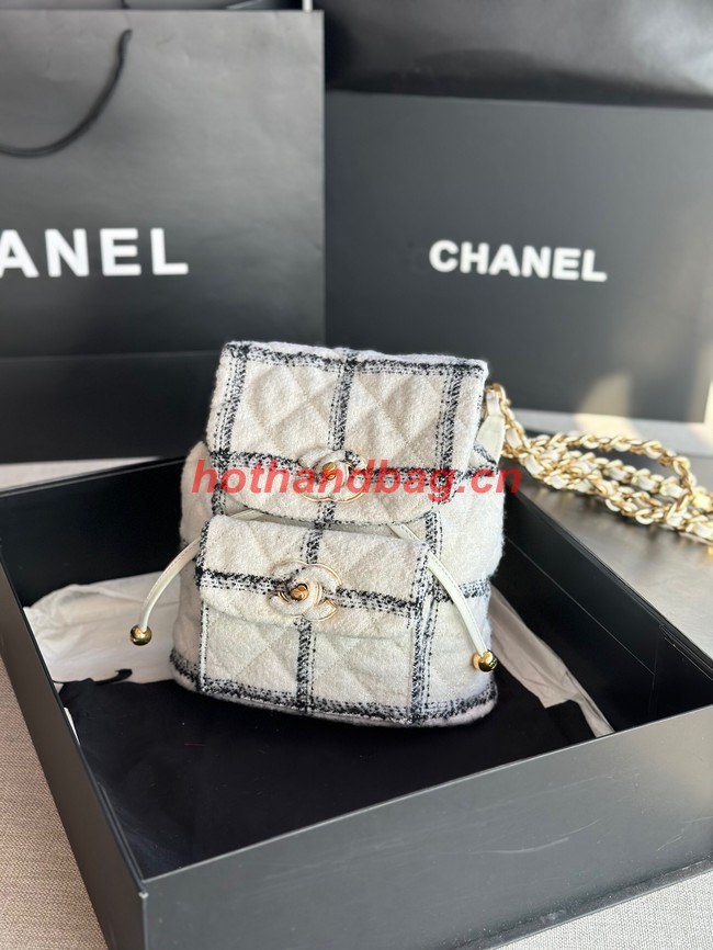 Chanel BACKPACK Wool Tweed & Gold-Tone Metal AS3615 white