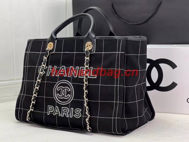 Chanel LARGE SHOPPING BAG Wool Tweed & Gold-Tone Metal A66941 Black