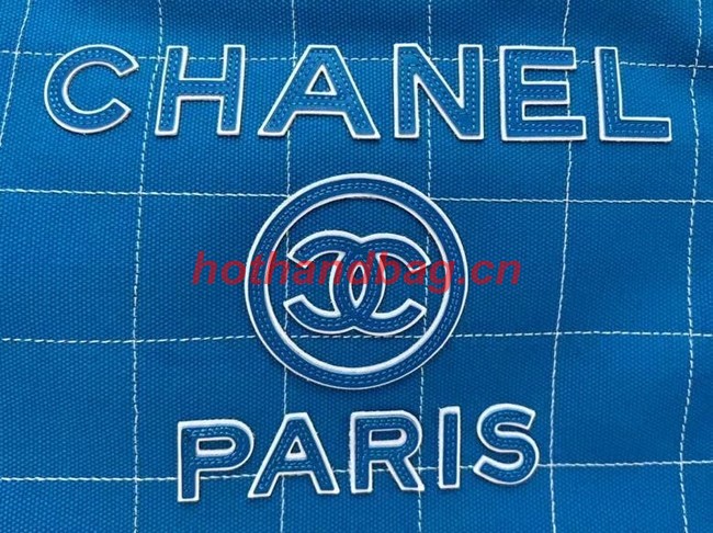 Chanel LARGE SHOPPING BAG Wool Tweed & Gold-Tone Metal A66941 Blue