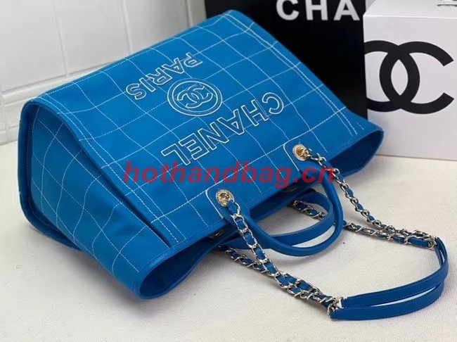Chanel LARGE SHOPPING BAG Wool Tweed & Gold-Tone Metal A66941 Blue