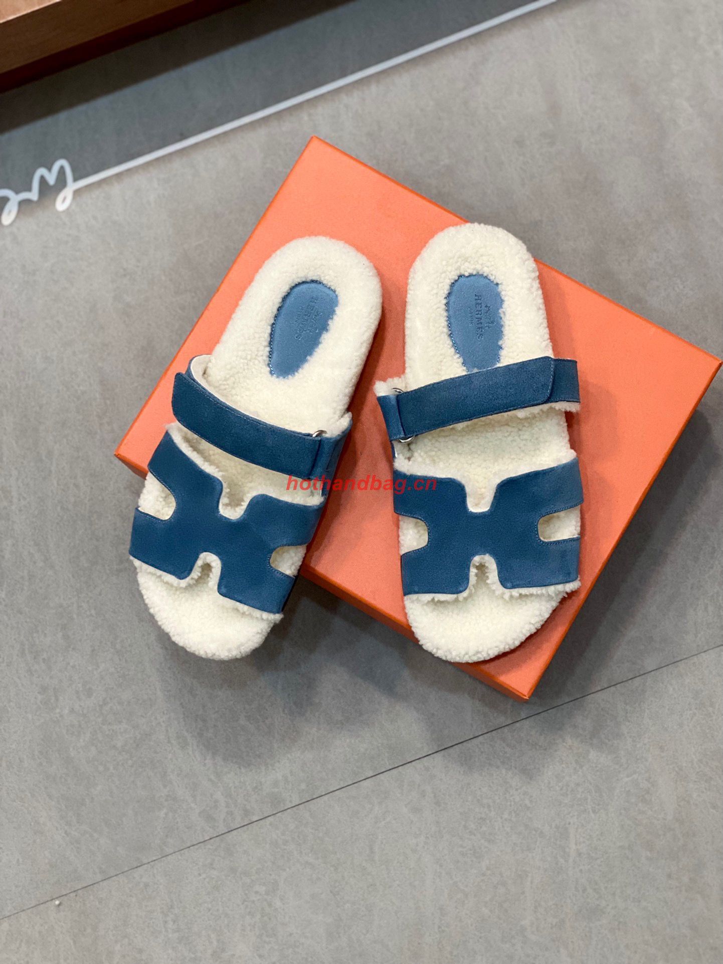 Hermes Shoes  2022 Teddy Bear Blue Pinede Chypre sandals HM63920