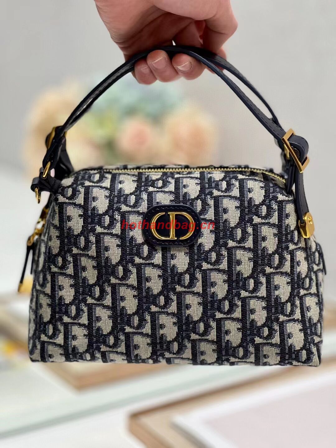 LADY DIOR TOP HANDLE SMALL BAG Blue Dior Oblique Jacquard C0655