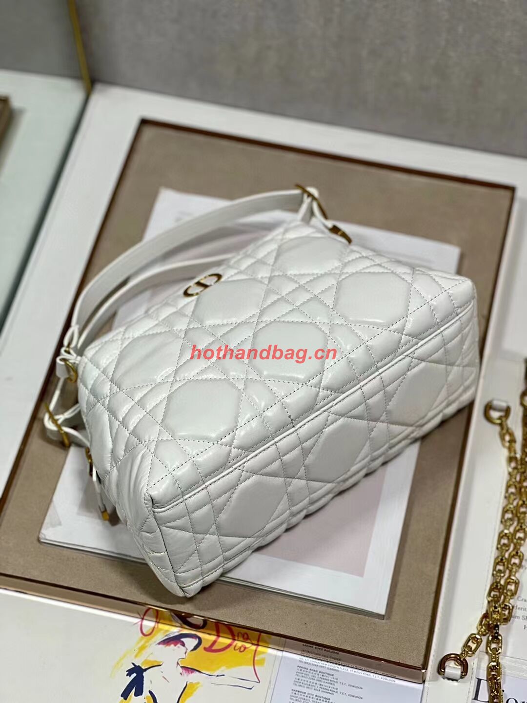LADY DIOR TOP HANDLE SMALL BAG Latte Cannage Lambskin C0656 WHITE