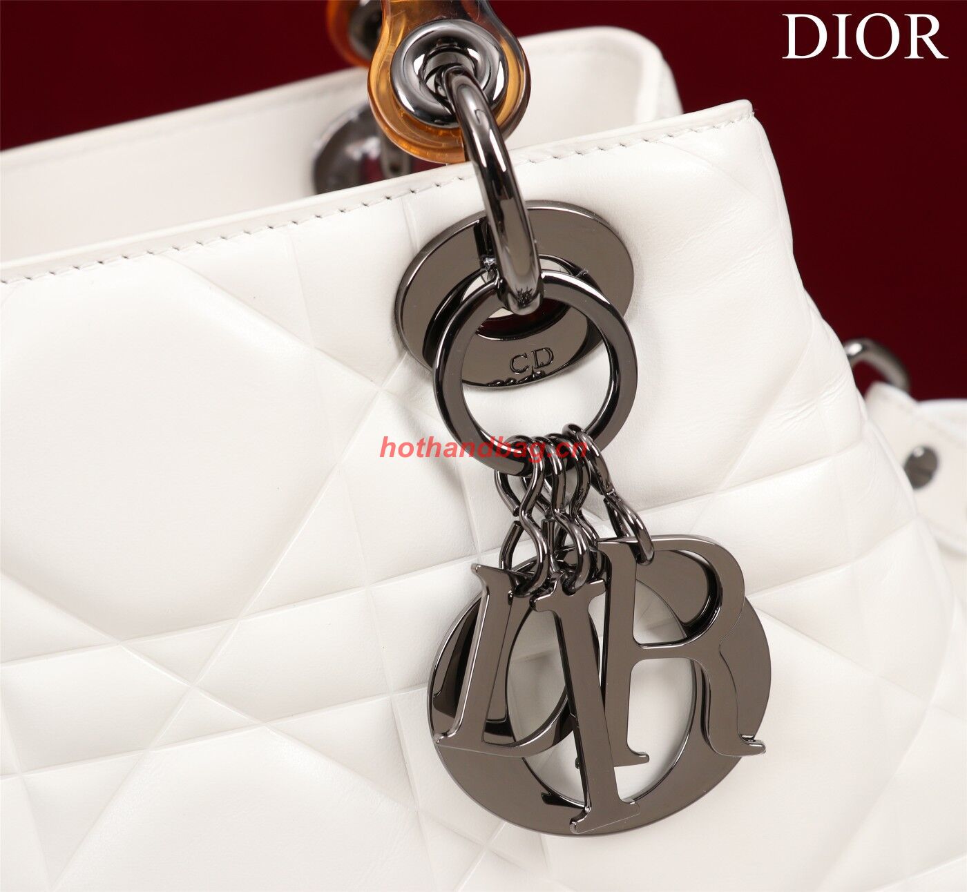 LADY DIOR TOP HANDLE SMALL BAG Latte Cannage Lambskin C0963 WHITE