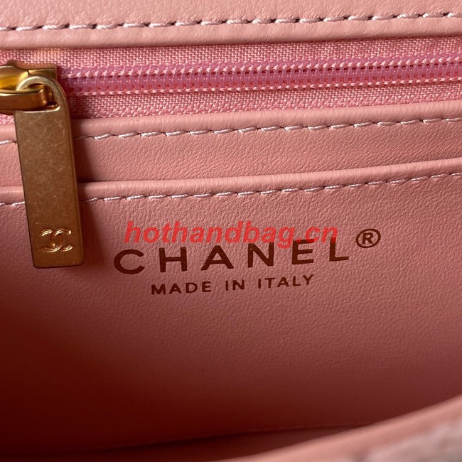 Chanel 22 FLAP BAG Velvet & Gold-Tone Metal AS3442 pink
