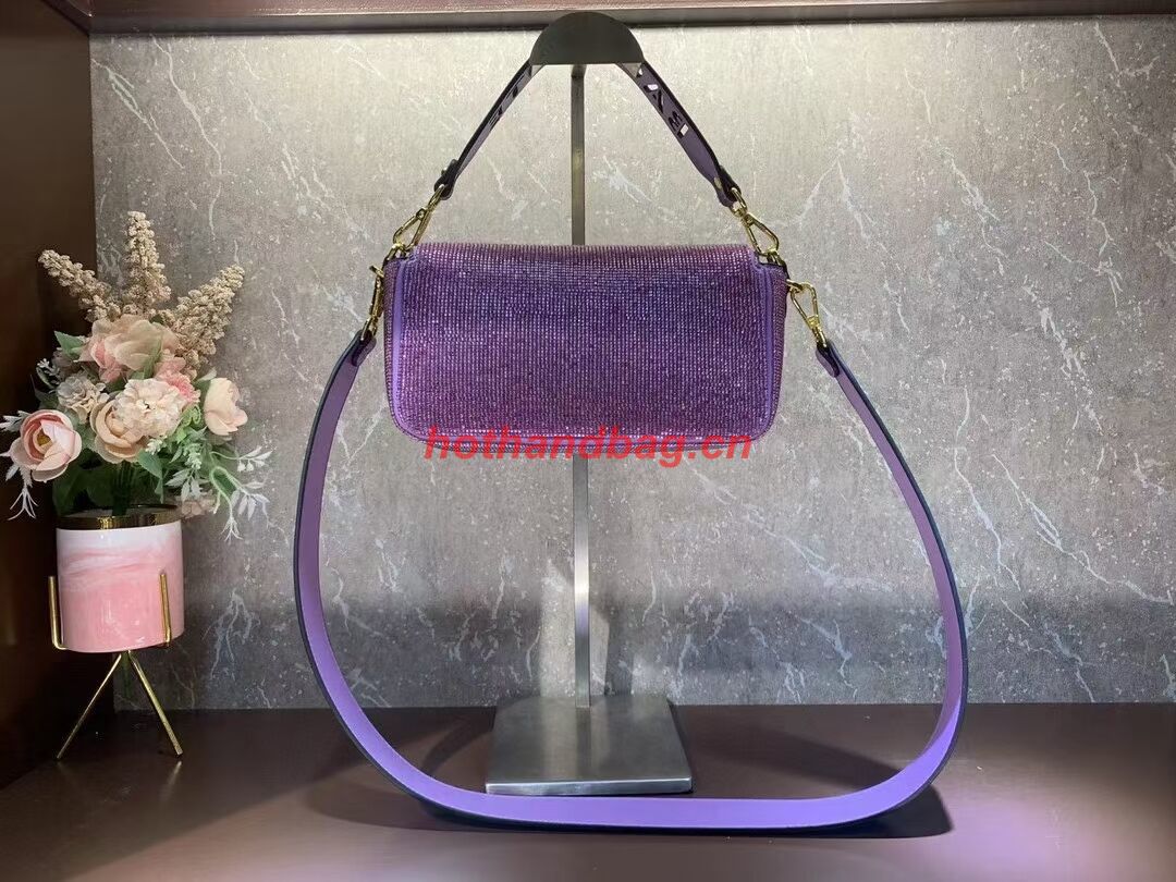 Fendi Baguette crystals and leather bag F0961 purple