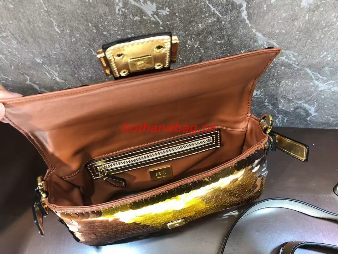 Fendi Baguette sequin and leather bag 8BR600 gold