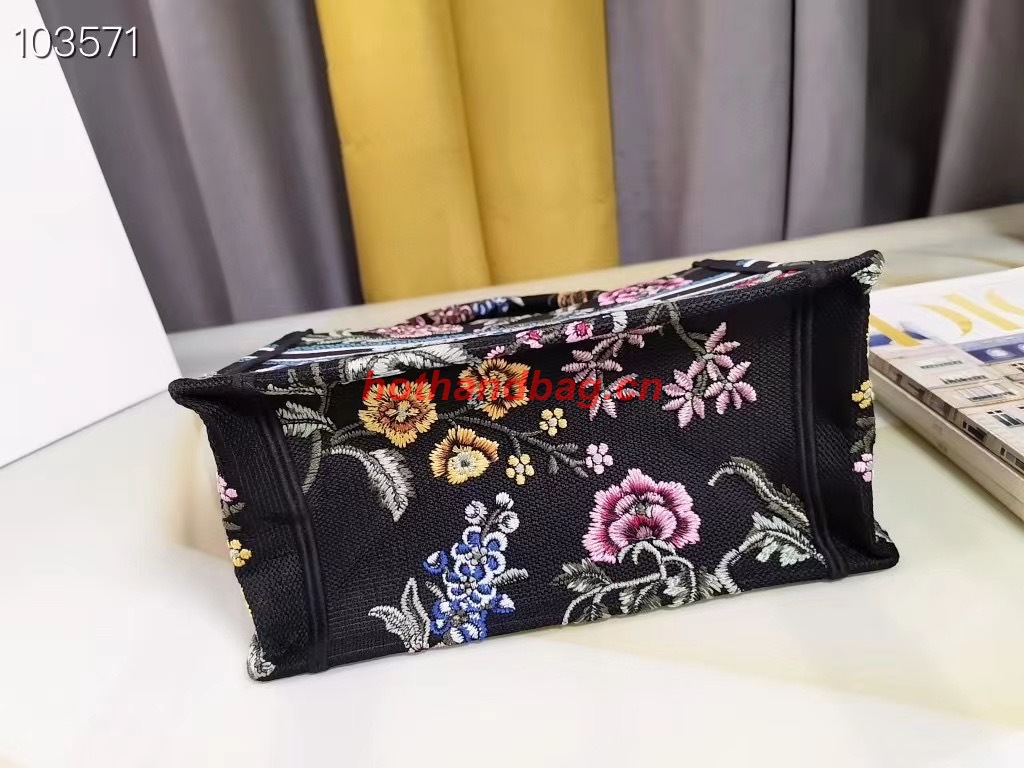 SMALL DIOR BOOK TOTE Black Multicolor Dior Petites Fleurs Embroidery M1265ZC
