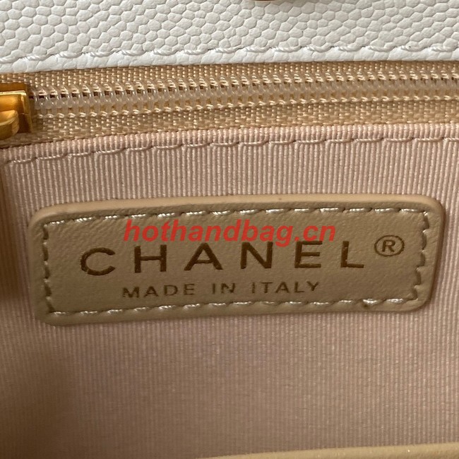 Chanel HOBO HANDBAG Grained Shiny Calfskin & Gold-Tone Metal AS3690 WHITE