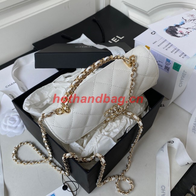Chanel MINI FLAP BAG CLUTCH WITH CHAIN Gold-Tone Metal AP3238 white