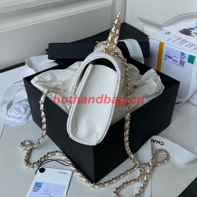 Chanel MINI FLAP BAG CLUTCH WITH CHAIN Gold-Tone Metal AP3238 white