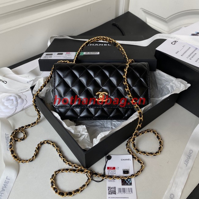 Chanel MINI FLAP BAG CLUTCH WITH CHAIN Gold-Tone Metal AP3240 BLACK