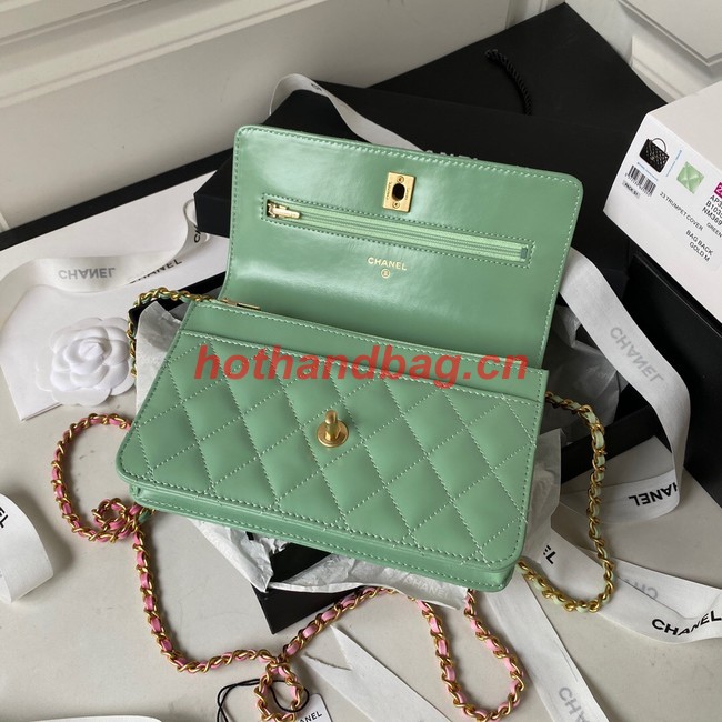 Chanel MINI FLAP BAG CLUTCH WITH CHAIN Gold-Tone Metal AP3240 GREEN
