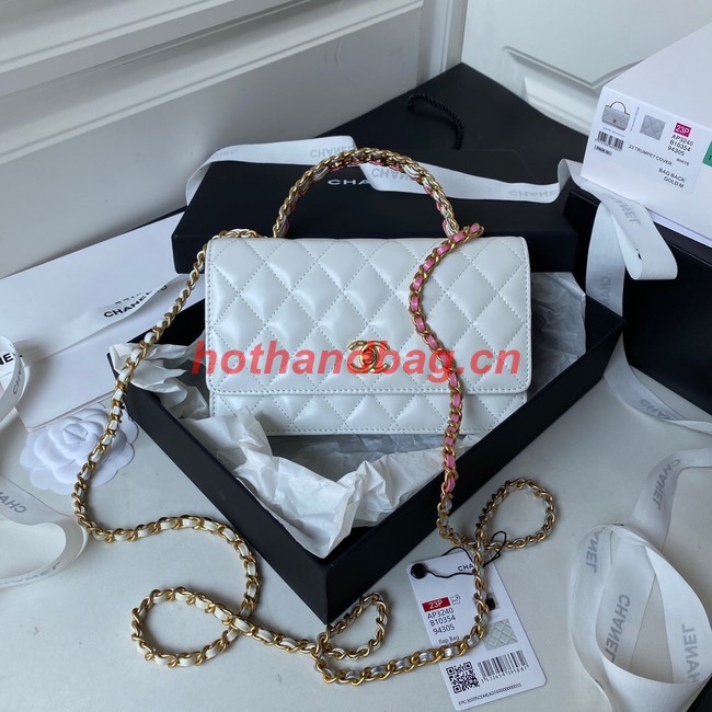 Chanel MINI FLAP BAG CLUTCH WITH CHAIN Gold-Tone Metal AP3240 WHITE