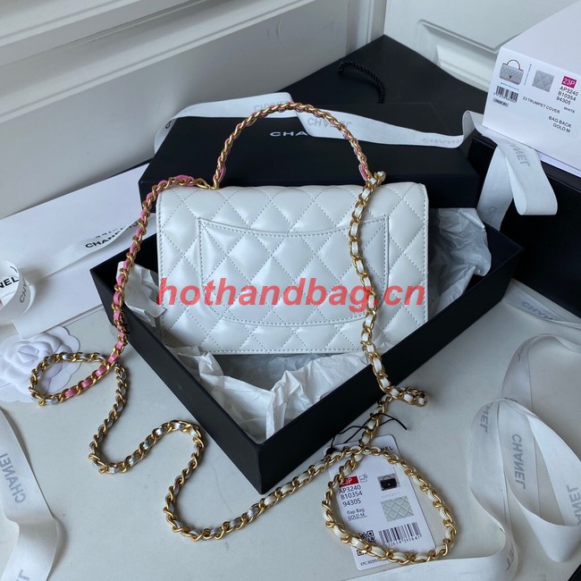 Chanel MINI FLAP BAG CLUTCH WITH CHAIN Gold-Tone Metal AP3240 WHITE