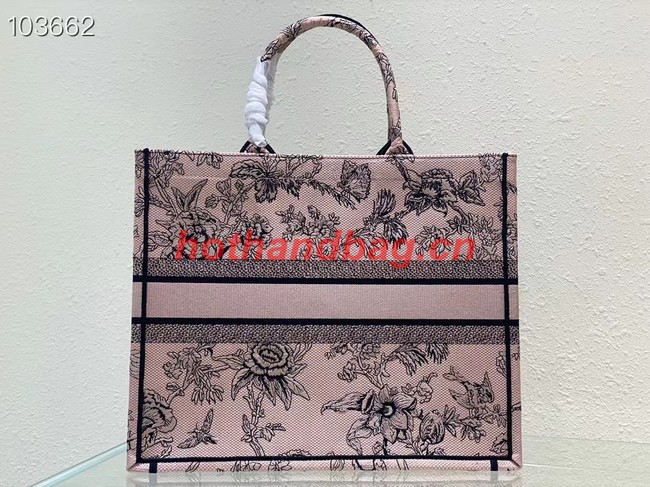 LARGE DIOR BOOK TOTE Powder Pink Dior Jardin Botanique Embroidery M1286ZEA
