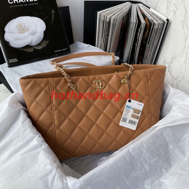 Chanel Grained Shiny Calfskin & Gold-Tone Metal Shoulder Bag YO1864 brown