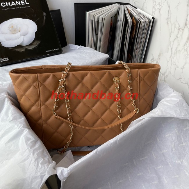Chanel Grained Shiny Calfskin & Gold-Tone Metal Shoulder Bag YO1864 brown