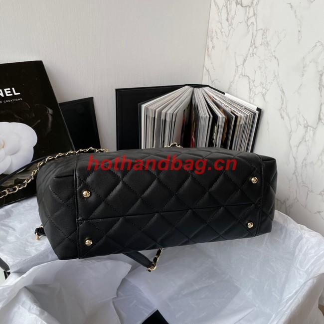 Chanel Grained Shiny Calfskin & Gold-Tone Metal Shoulder Bag YO1864 black