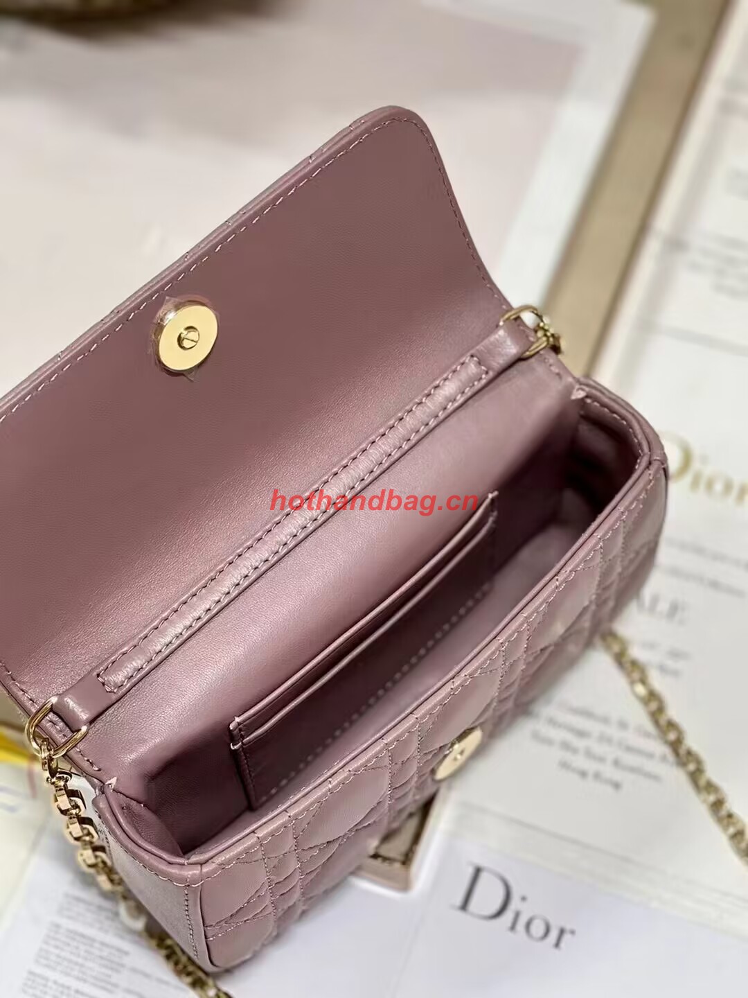 LADY DIOR PHONE POUCH Aesthetic Cannage Lambskin S0977OE pink