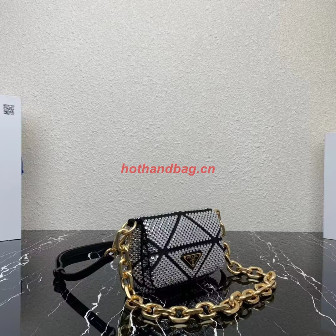 Prada Crystal-studded satin pouch 1HD339 black