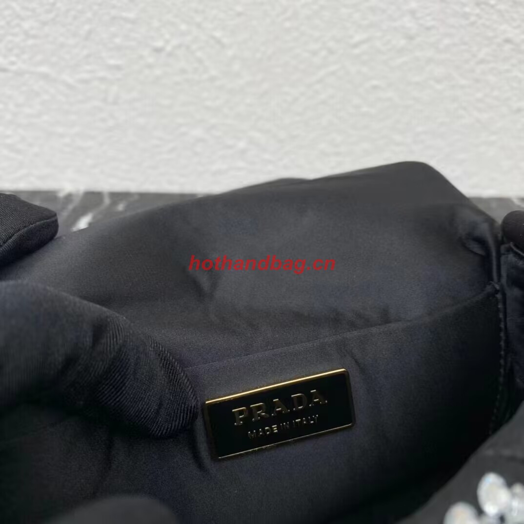 Prada Crystal-studded satin pouch 1HD339 black