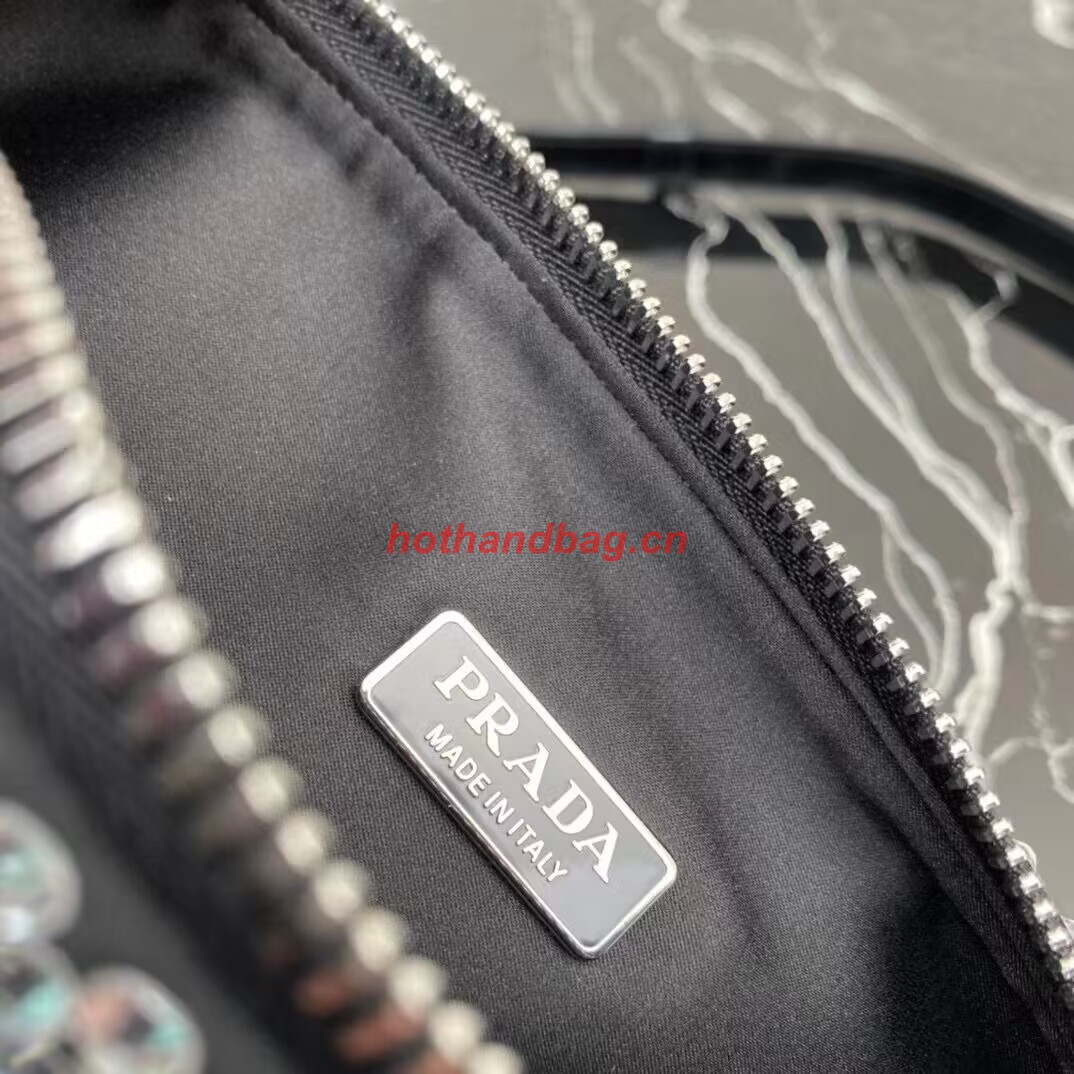Prada Crystal-studded satin pouch 1NQ044 black