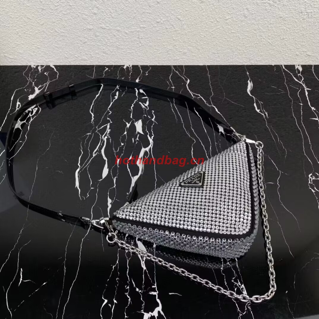 Prada Crystal-studded satin pouch 1NQ044 black