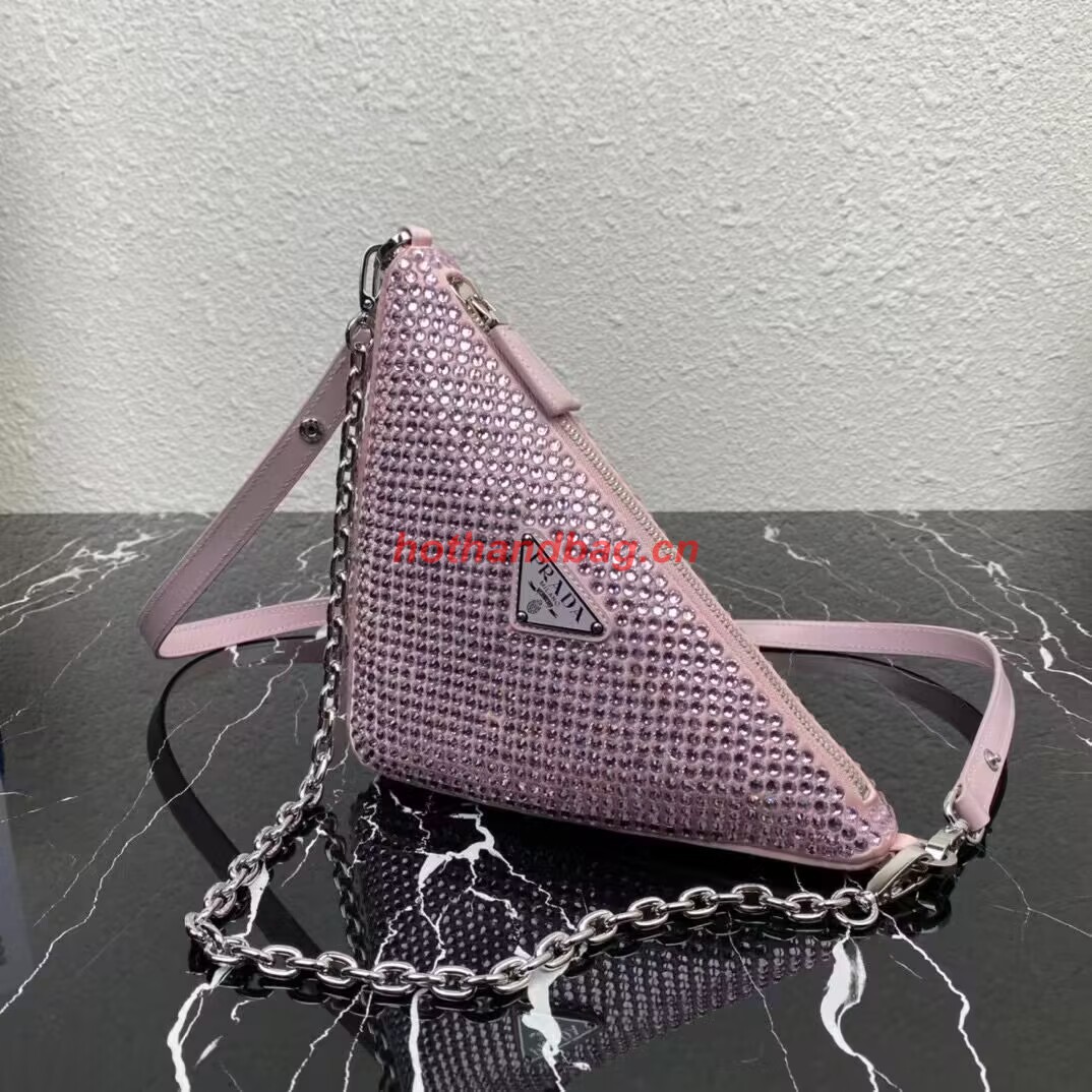 Prada Crystal-studded satin pouch 1NQ044 pink