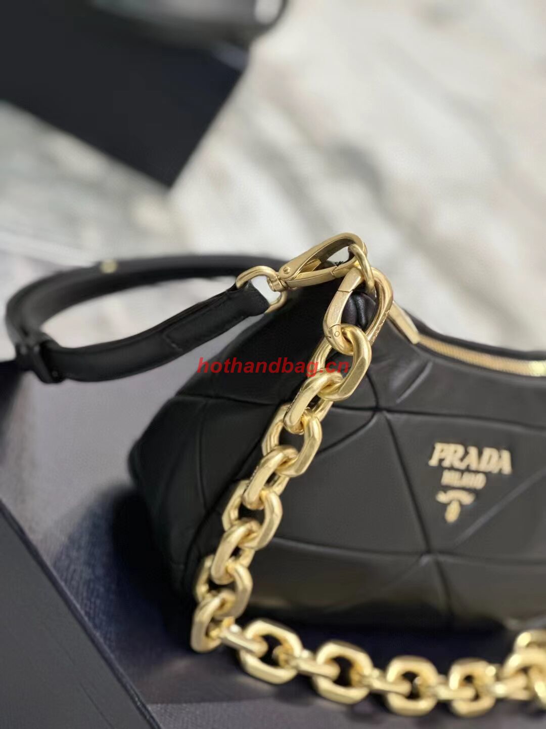 Prada leather shoulder bag 1BH117 black