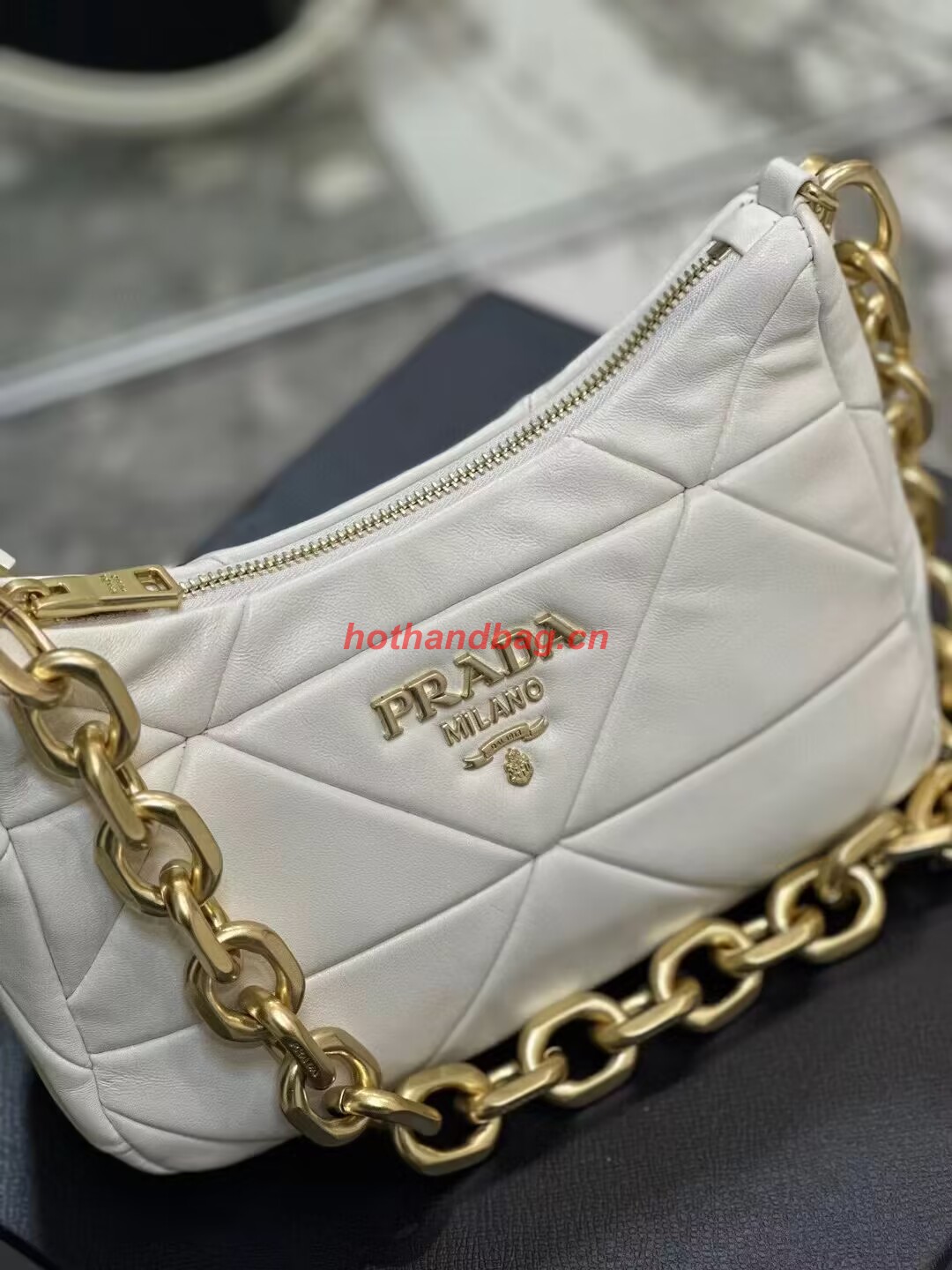 Prada leather shoulder bag 1BH117 white