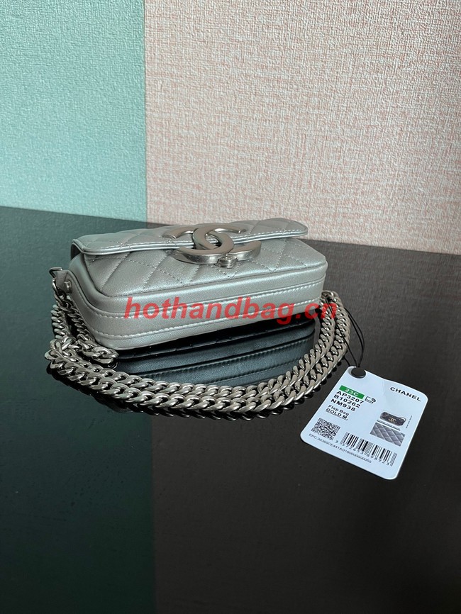 Chanel MINI FLAP BAG Lambskin & silver-Tone Metal AS3207 silver