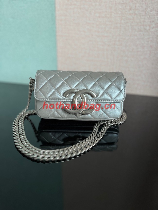 Chanel MINI FLAP BAG Lambskin & silver-Tone Metal AS3207 silver