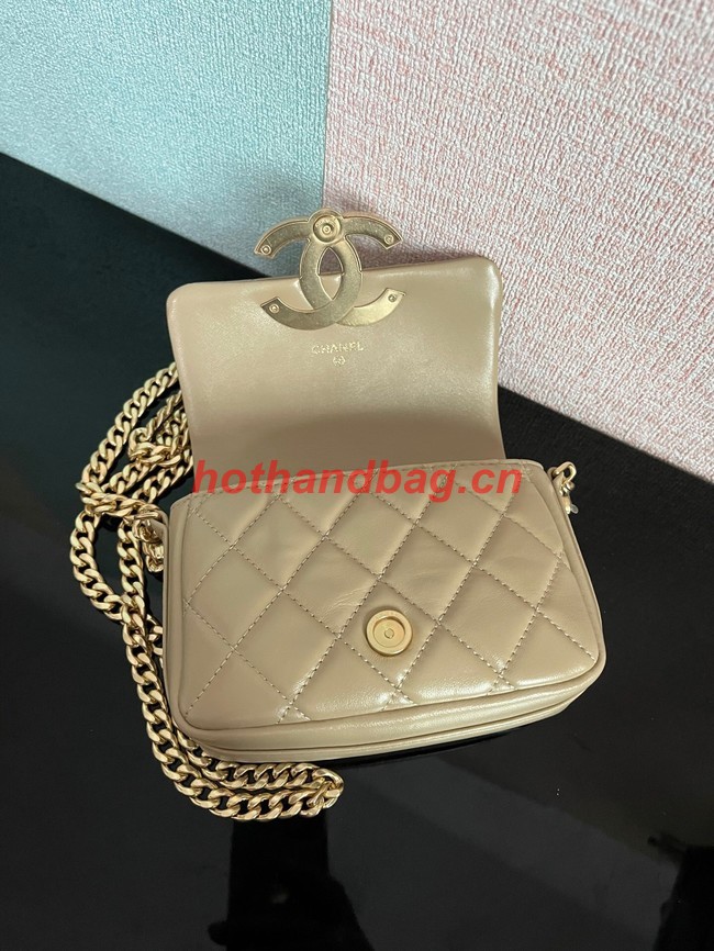 Chanel MINI FLAP BAG Lambskin & Gold-Tone Metal AS3854 khaki