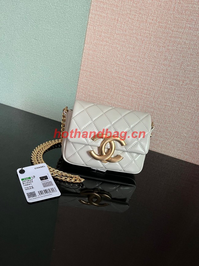 Chanel MINI FLAP BAG Lambskin & Gold-Tone Metal AS3854 white