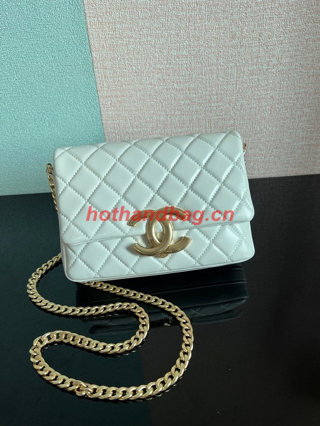 Chanel SMALL FLAP BAG Lambskin & Gold-Tone Metal AS3855 white