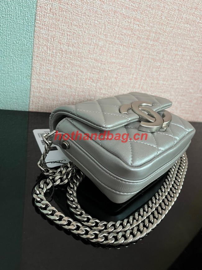 Chanel MINI FLAP BAG Lambskin & silver-Tone Metal AS3854 silver